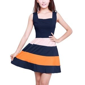 Fun Color Block Skater Mini Dress